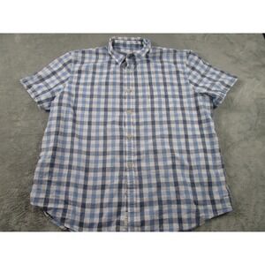 Lucky Brand Shirt Mens‎ XXL Blue Plaid Classic Fit Pockets Short Sleeve Casual